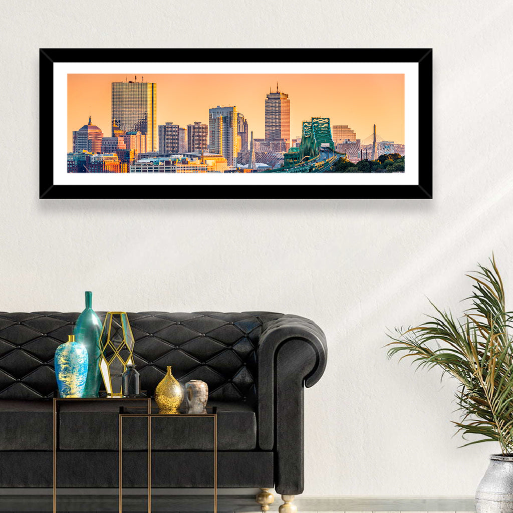 Tobin Bridge to Boston Skyline at Golden Hour Wall Art