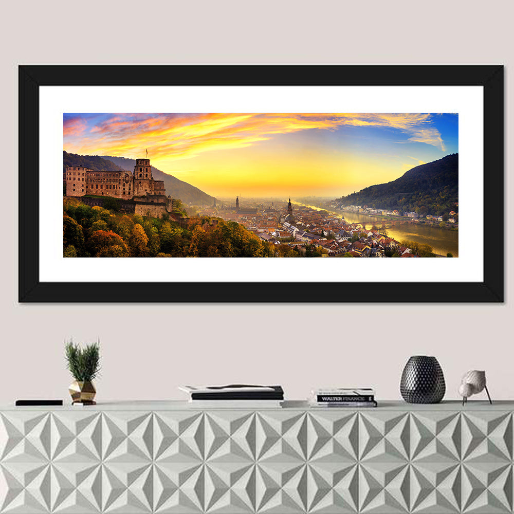 Heidelberg Castle at Dusk Wall Art in a room, panoramic