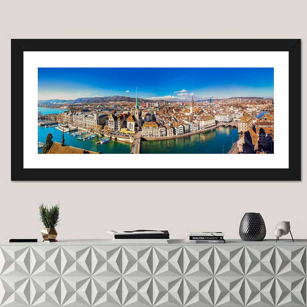 Zurich Cityscape Wall Art in a room, panoramic