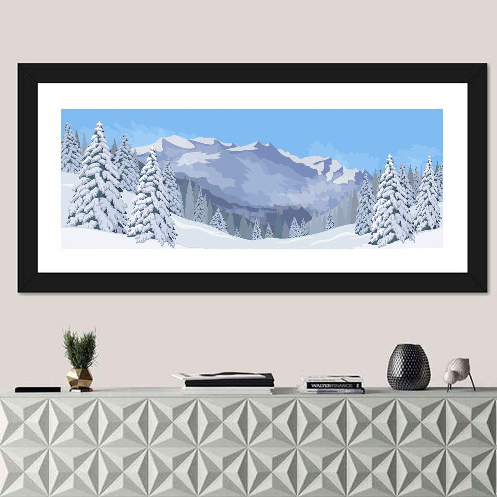 Blue Winter Mountain Illustration Wall Art