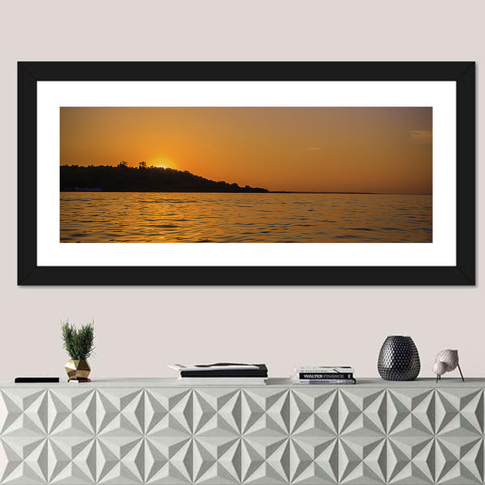 Bhopal Lake at Sunset Wall Art in a room, panoramic