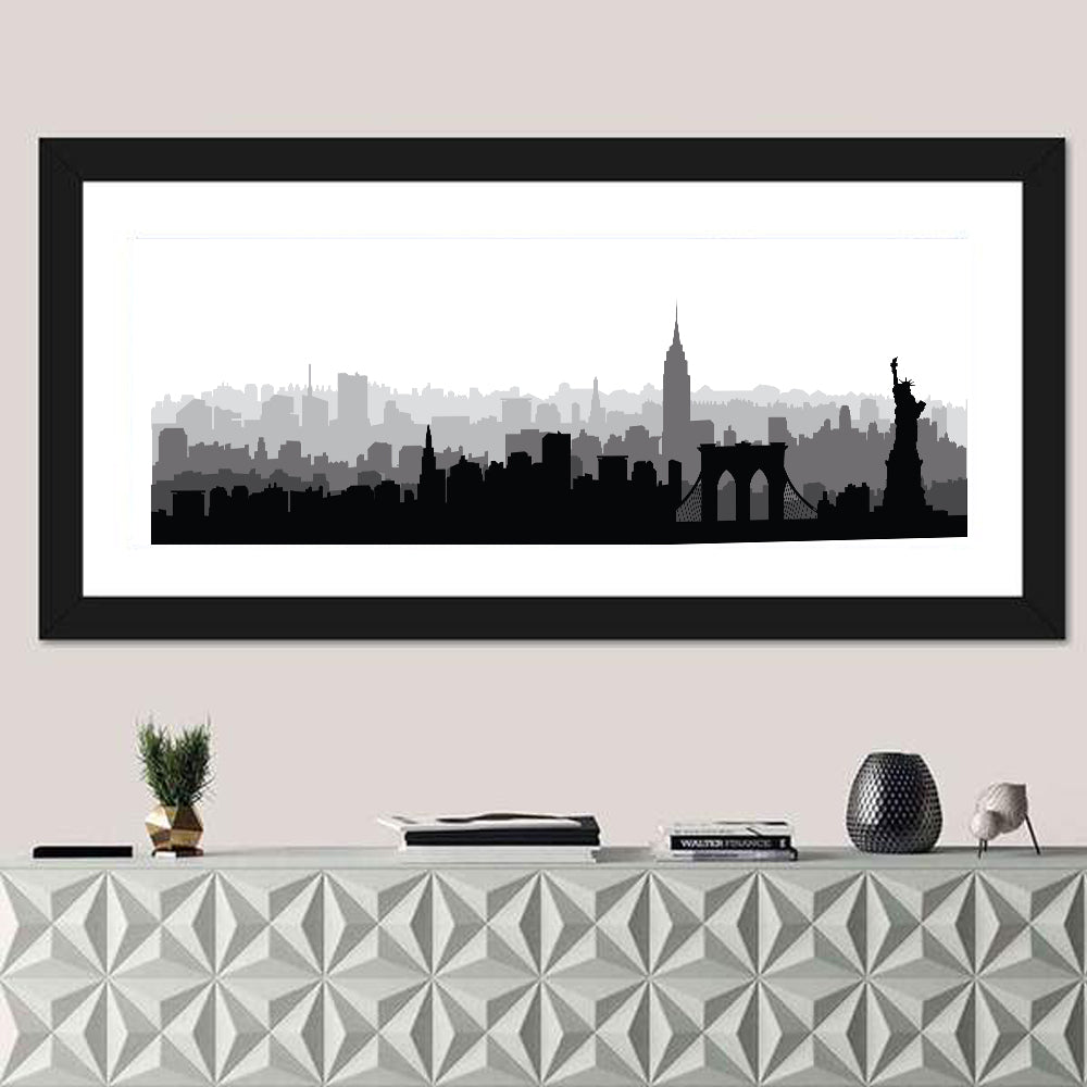 New York Skyline Silhouette Wall Art in a room, panoramic