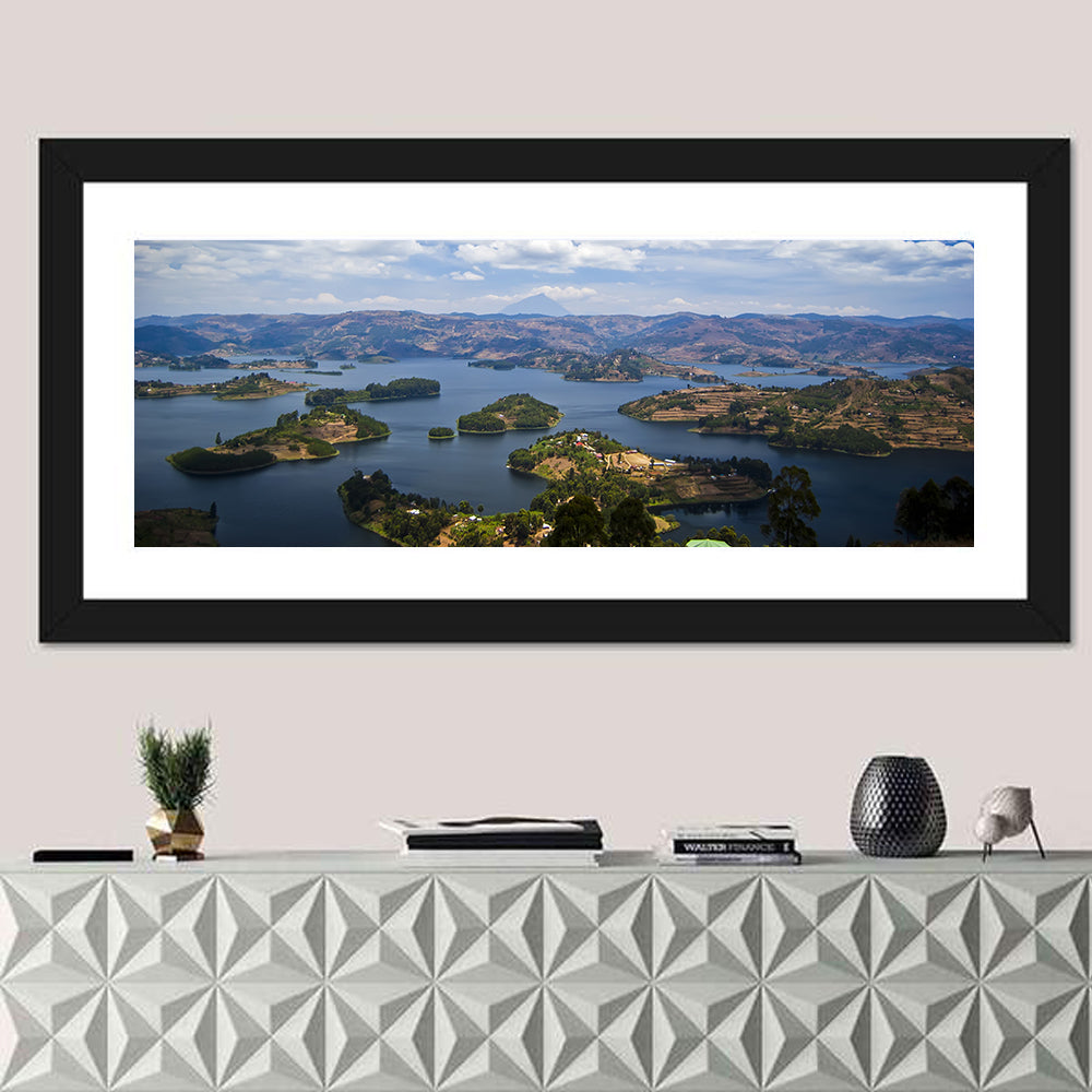 Lake Bunyonyi Wall Art in a room, panoramic