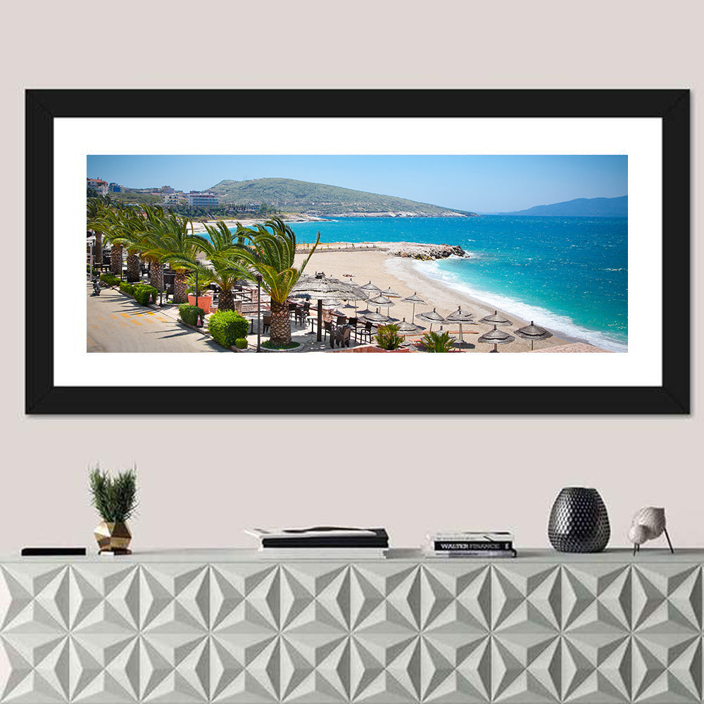 Saranda Seaside View Wall Art in a room, panoramic