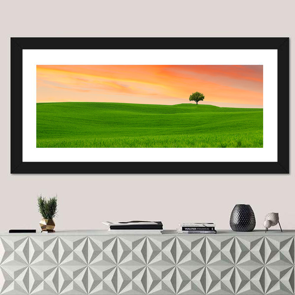 Tuscany Sunset Hills Wall Art in a room, panoramic