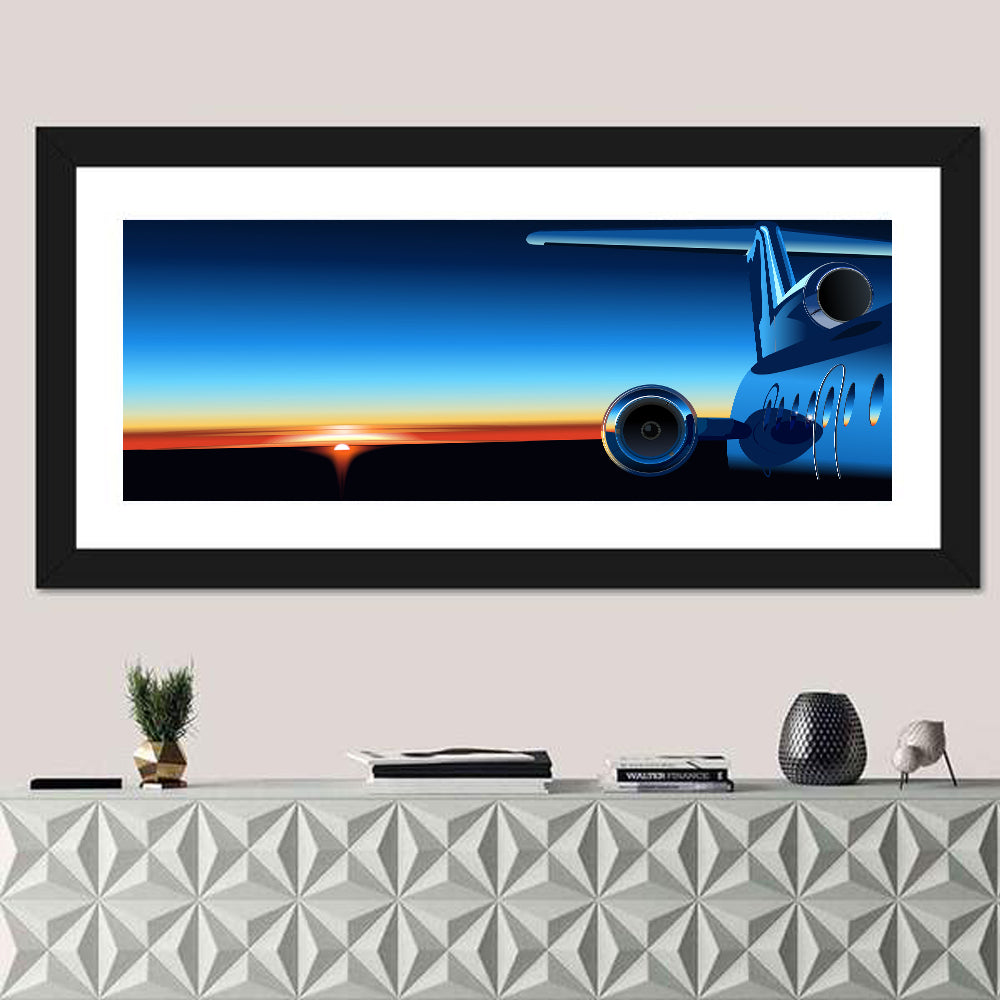 Private Jet Sunrise Wall Art in a room, panoramic