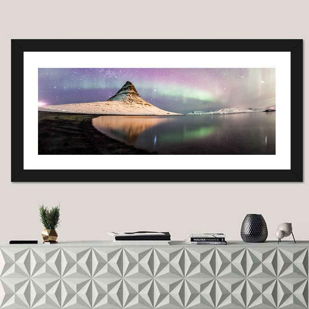 Kirkjufell Under the Milky Way Wall Art in a room, panoramic