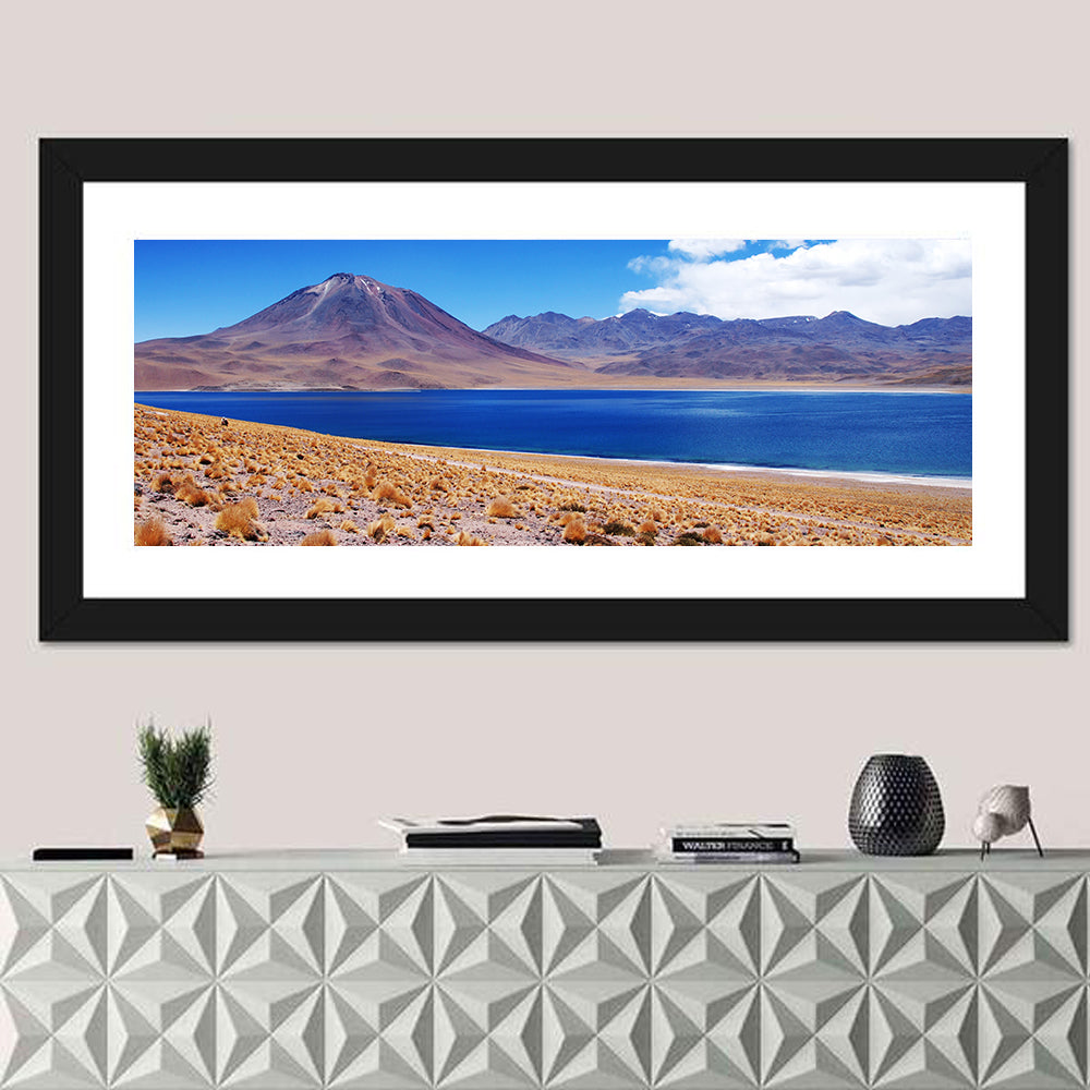 Miscanti Lagoon and Miñiques Volcano Wall Art in a room, panoramic