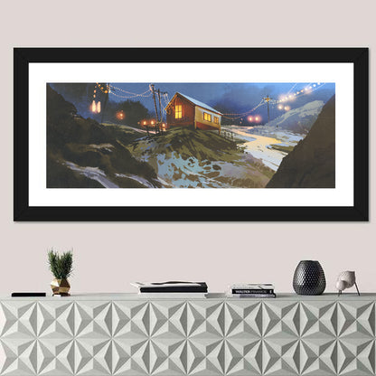 Mountains Wooden House Illustration Wall Art