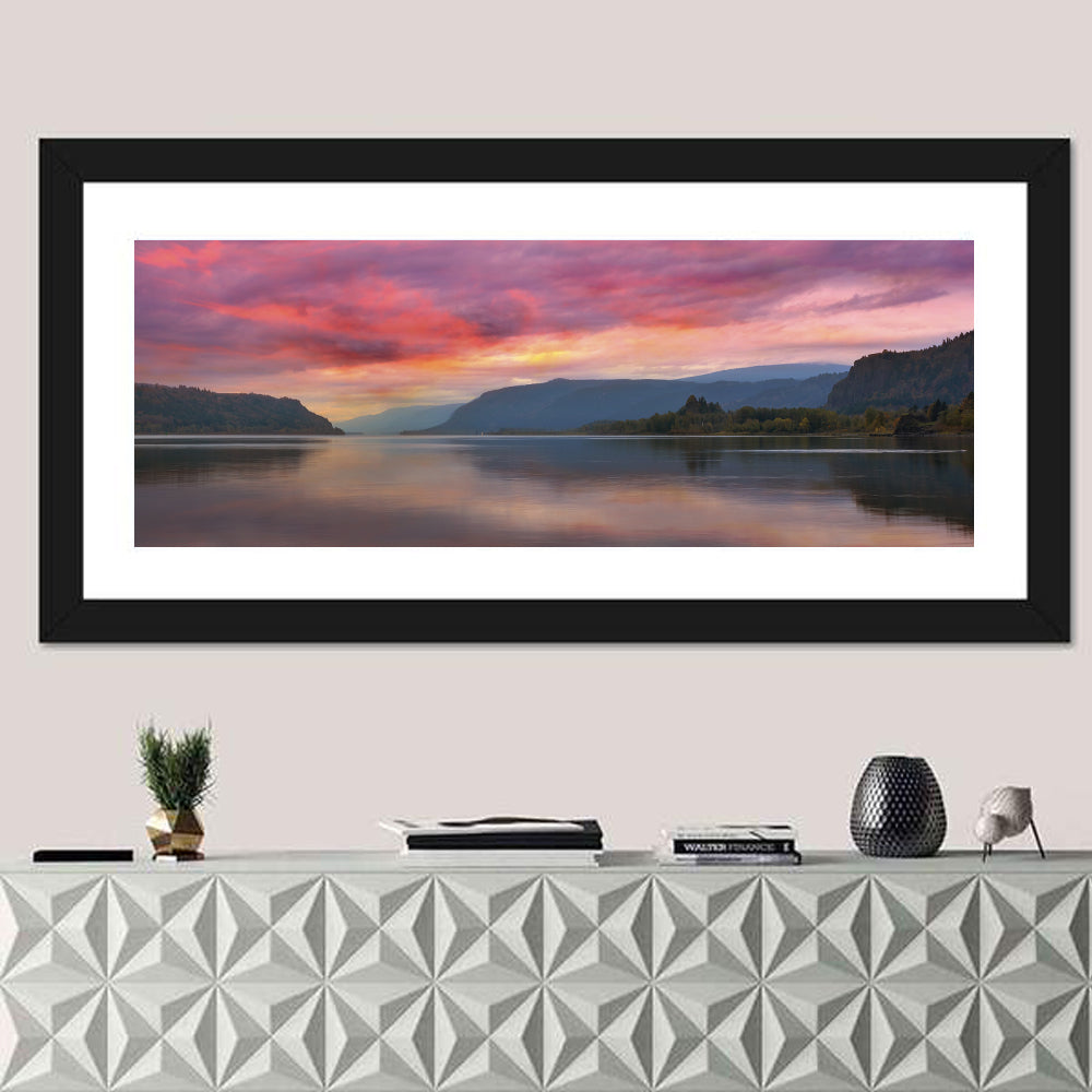 Sunrise Over River Gorge Wall Art in a room, panoramic