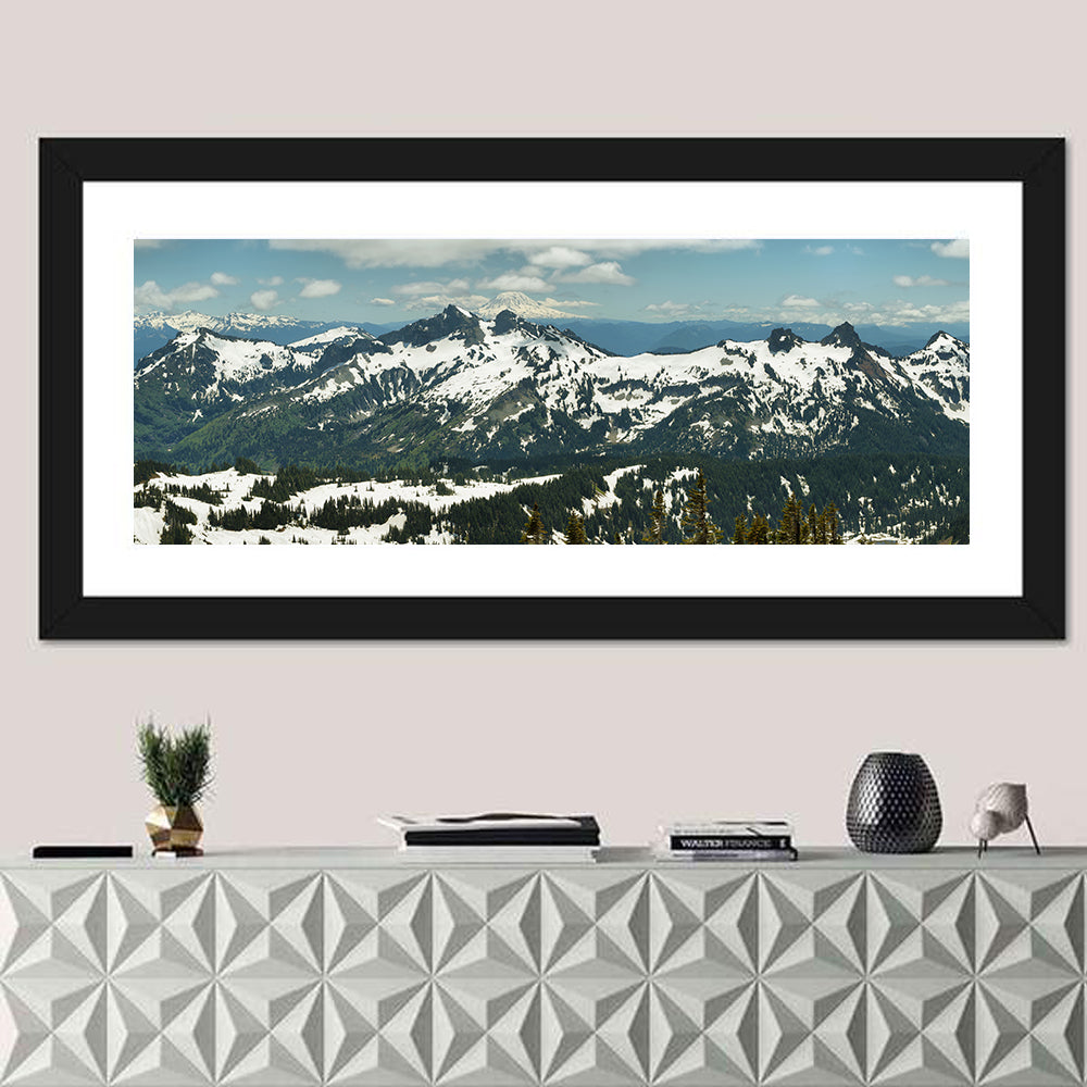 Mount Adams Snow Peaks Wall Art in a room, panoramic