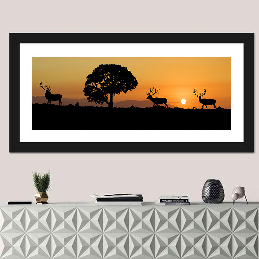 Bull Elk Sunset Silhouette Wall Art