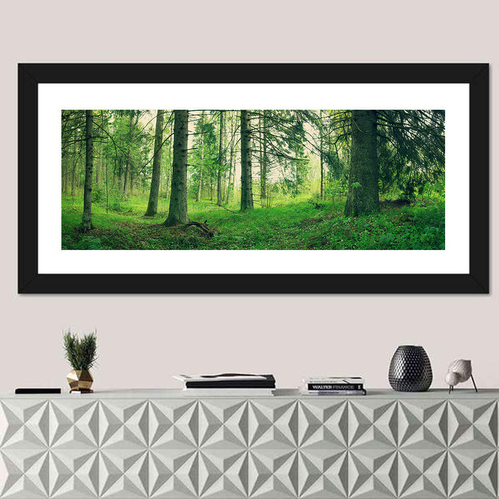 Verdant Forest Interior Wall Art in a room, panoramic