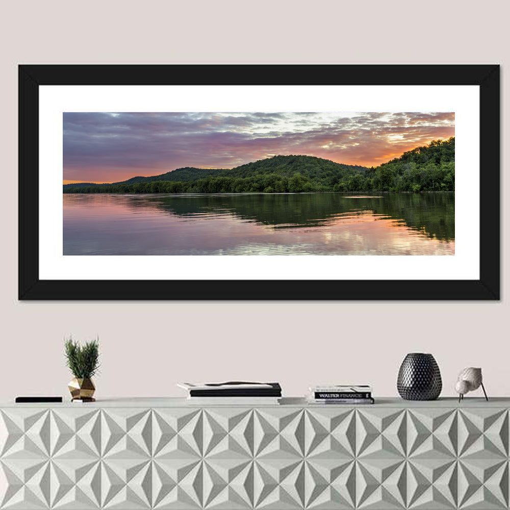 Ohio River Paden City at Dusk Wall Art in a room, panoramic