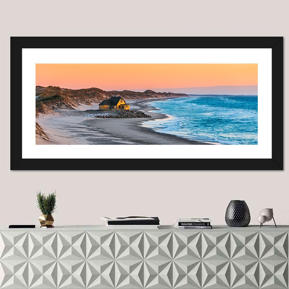 Gammel Skagen Beach House Wall Art in a room, panoramic