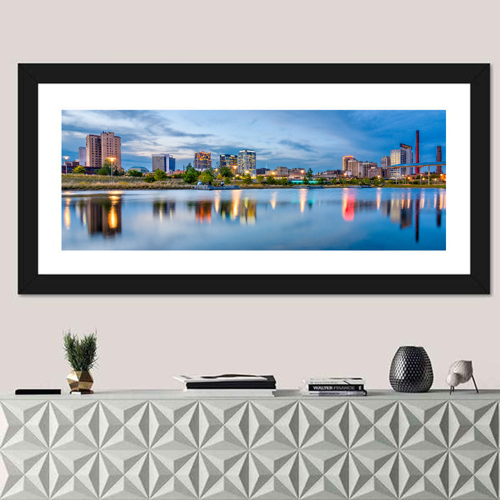 Birmingham Railroad Park Skyline Wall Art in a room, panoramic