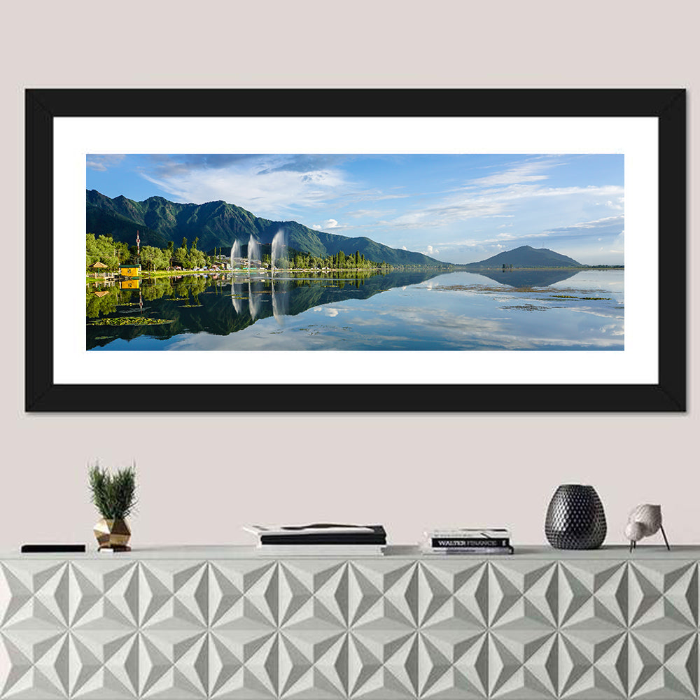 Dal Lake Reflections, Srinagar Wall Art in a room, panoramic