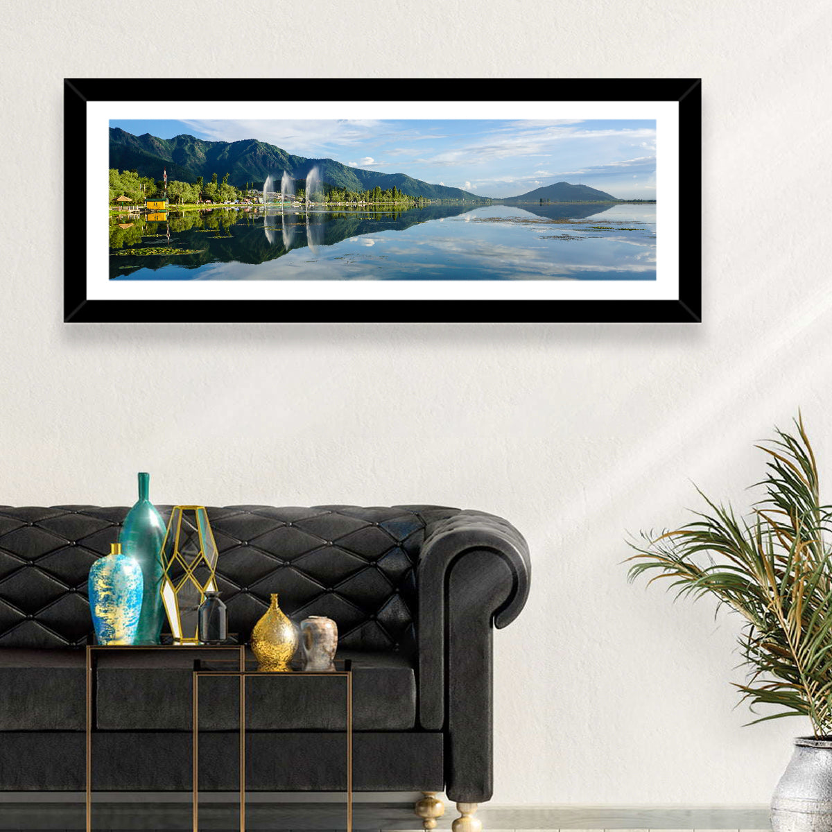 Dal Lake Reflections, Srinagar Wall Art in a room, panoramic
