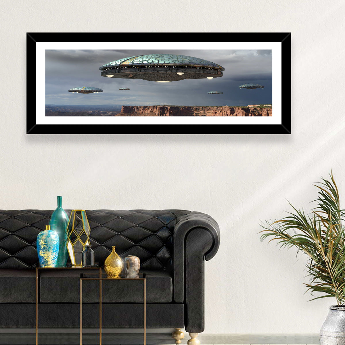 Ufos Over Stormy Canyon Wall Art