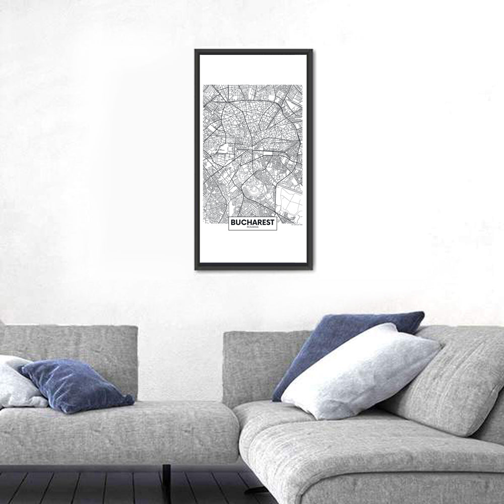Bucharest City Map Wall Art