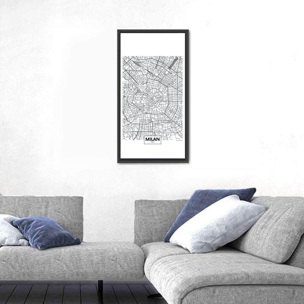 Milan City Map Wall Art