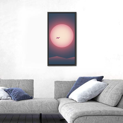 Airplane Flying Sunset Wall Art