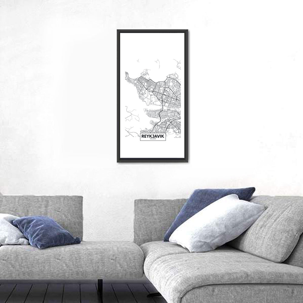 Reykjavik City Map Wall Art