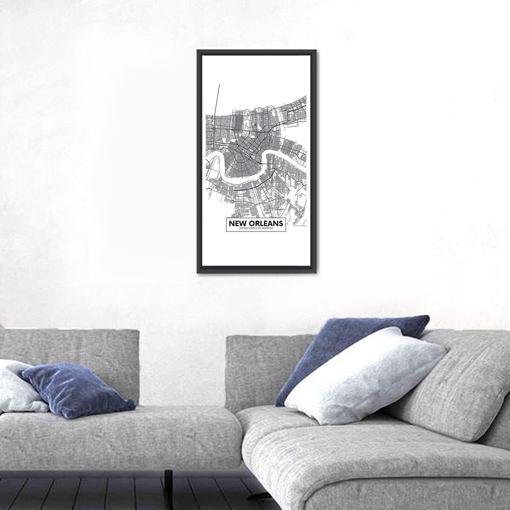 New Orleans Minimalist City Map Wall Art