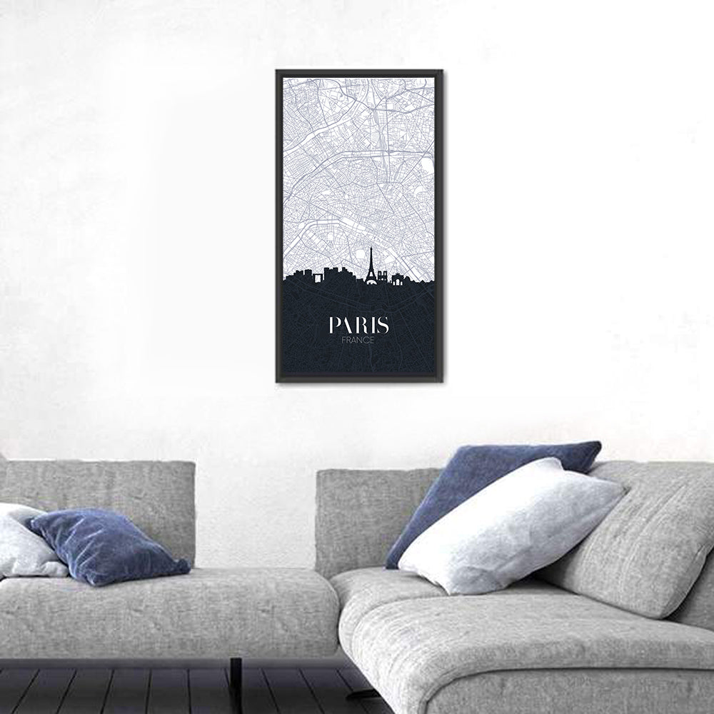 Paris Map with Eiffel Silhouette Wall Art