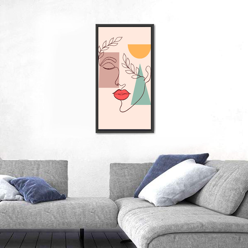 Minimal Woman Profile with Red Lips Wall Art