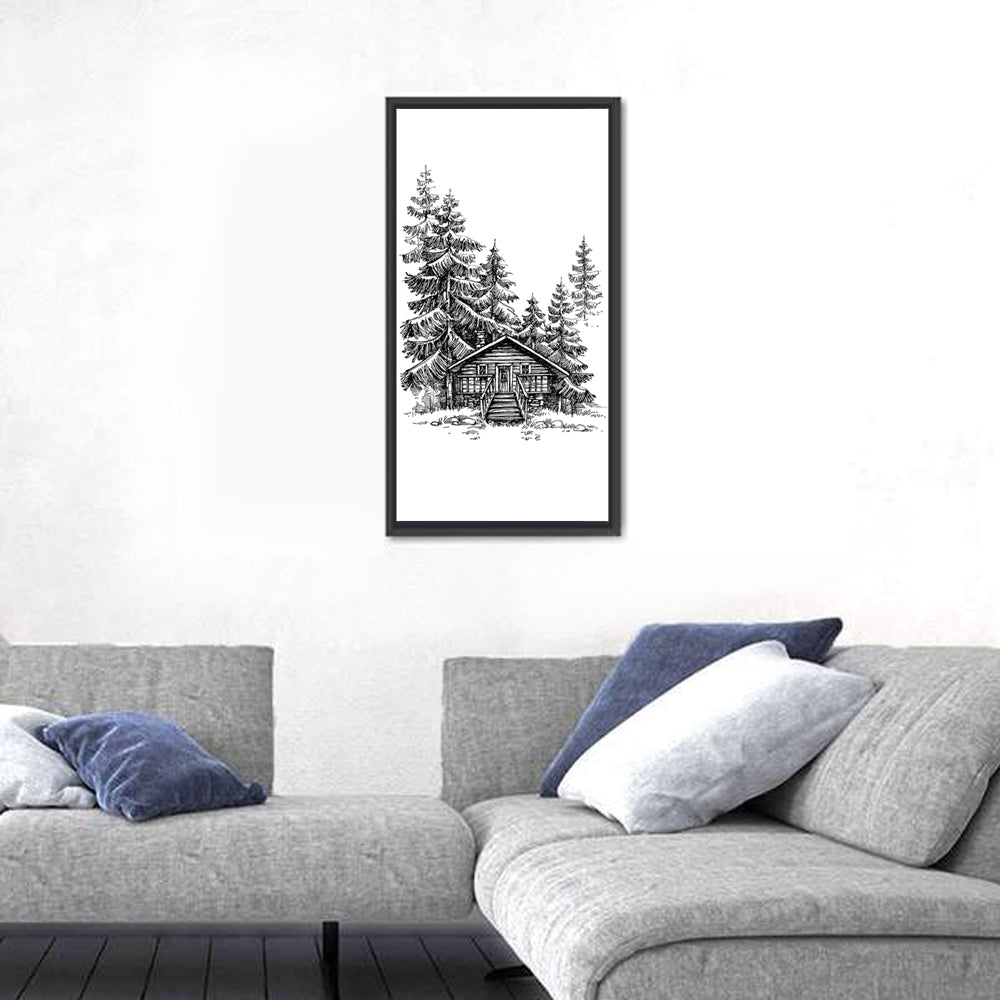 Log Cabin Sketch Wall Art