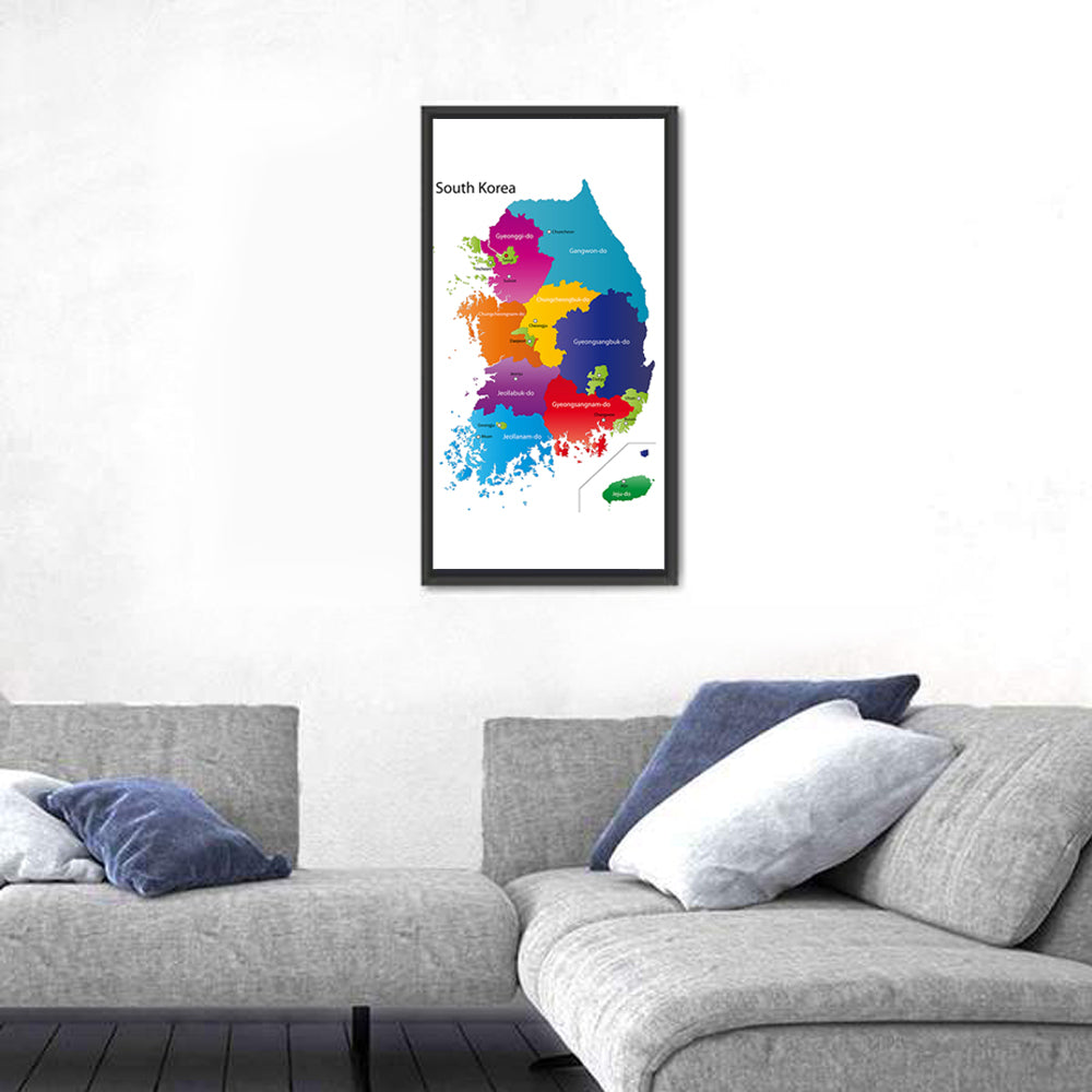 Colorful South Korea Map Wall Art
