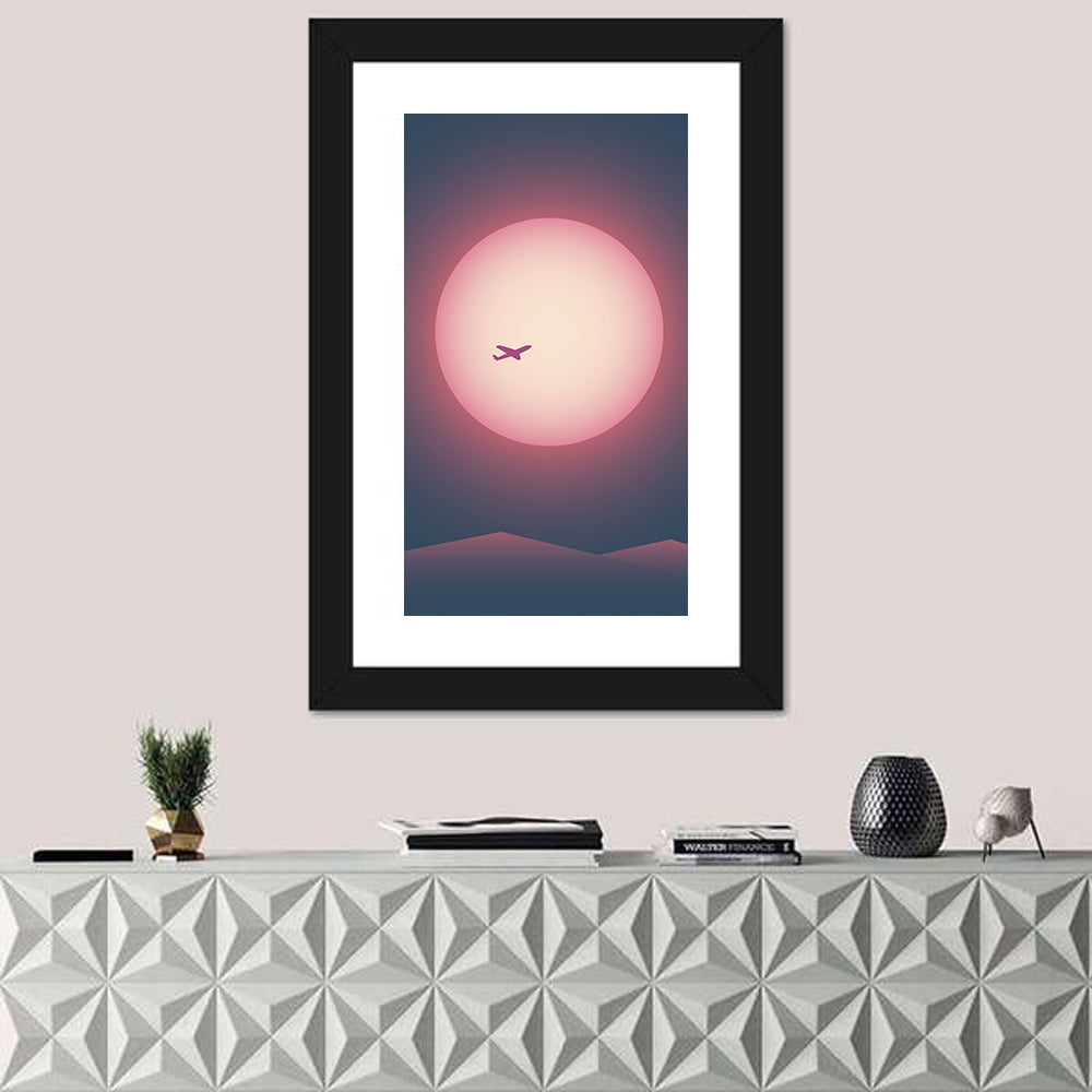 Airplane Flying Sunset Wall Art