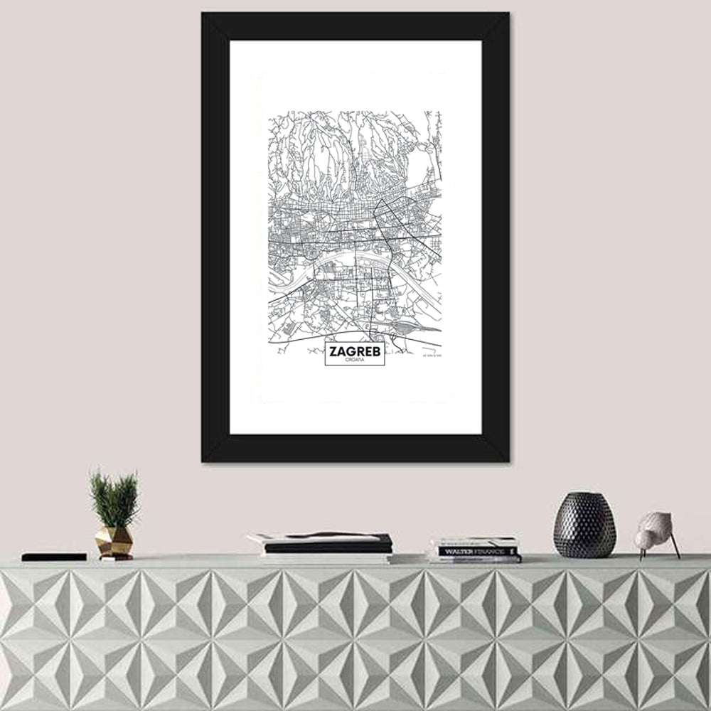 Zagreb City Map Wall Art