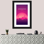 Shanghai Neon Sunset Skyline Wall Art