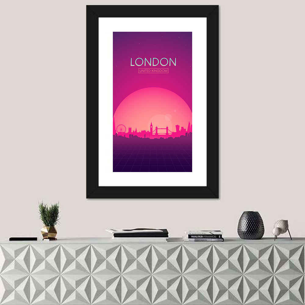 Retro London Sunset Skyline Wall Art