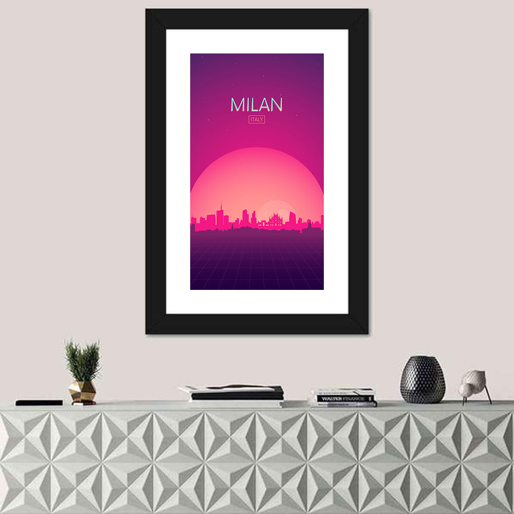 Milan Sunset Skyline Illustration Wall Art