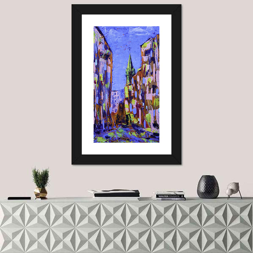 Old City Street with Steeple Wall Art