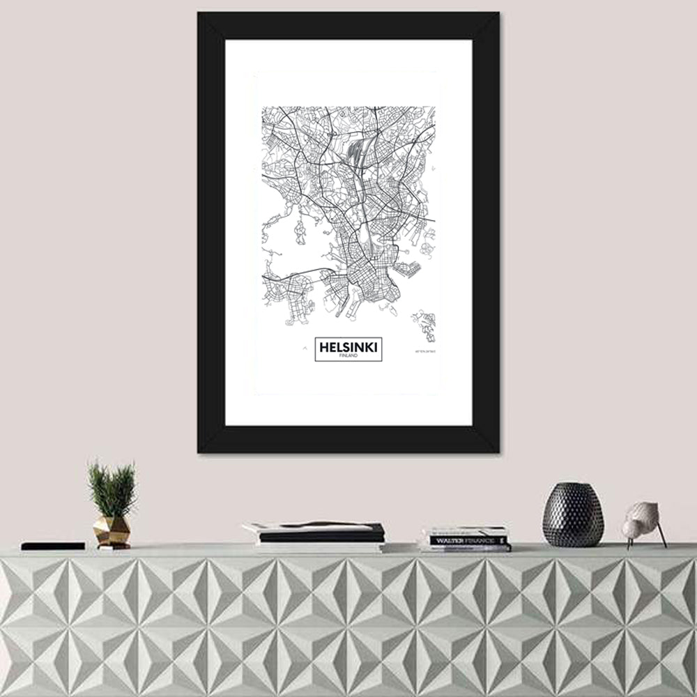 Helsinki Street Grid Map Wall Art