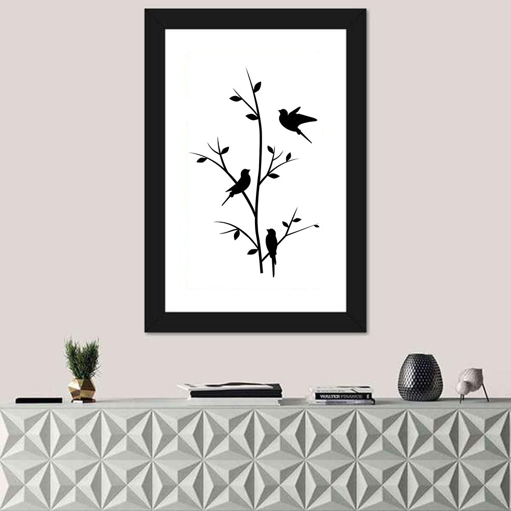 Three Birds on Branch Silhouette Wall Art