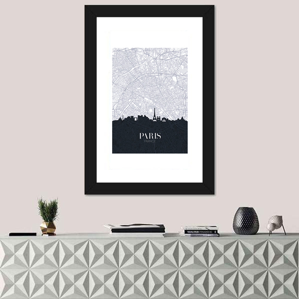 Paris Map with Eiffel Silhouette Wall Art