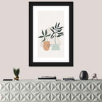 Potted Plants with Hand-drawn Grid Wall Art