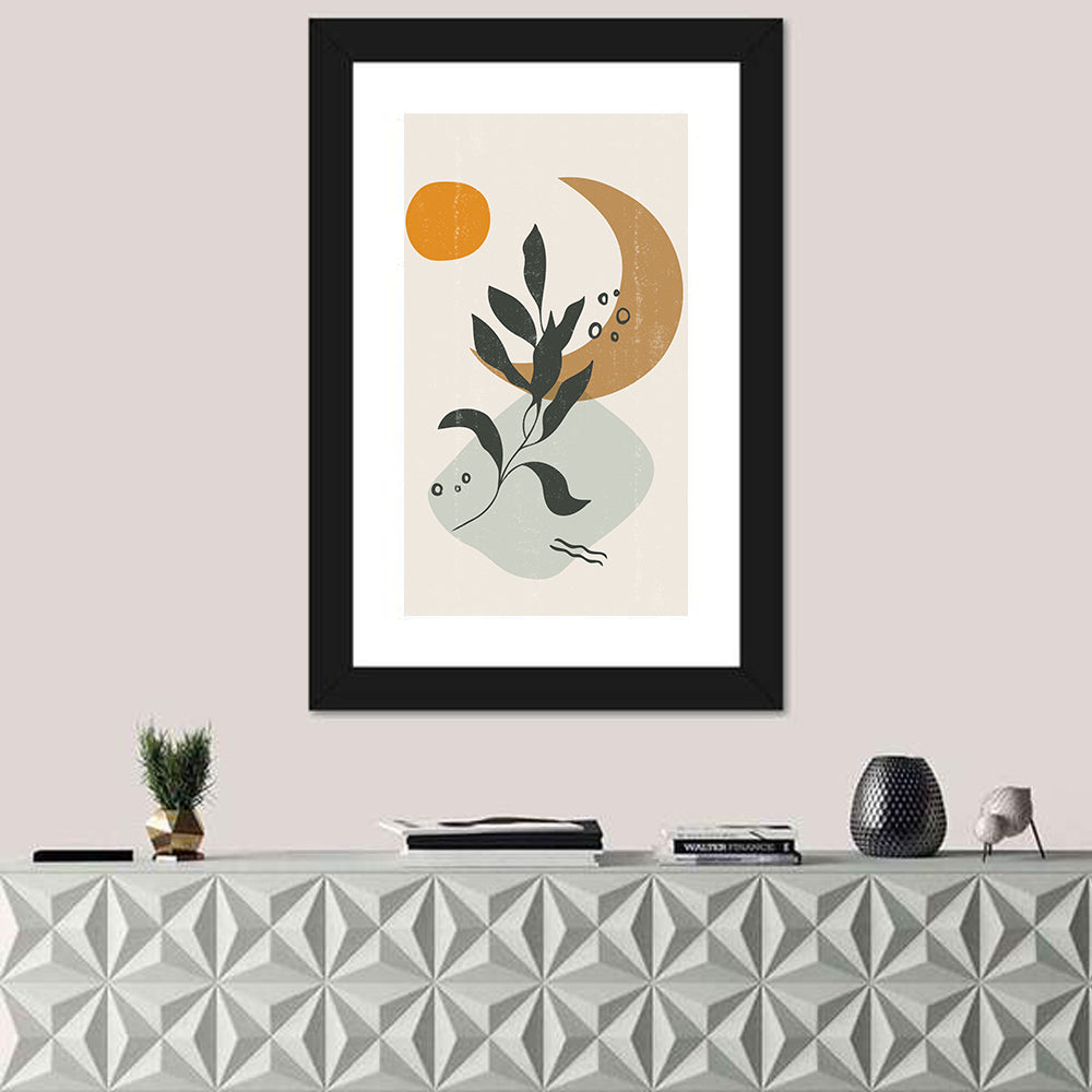 Leafy Branch with Sun and Moon Wall Art