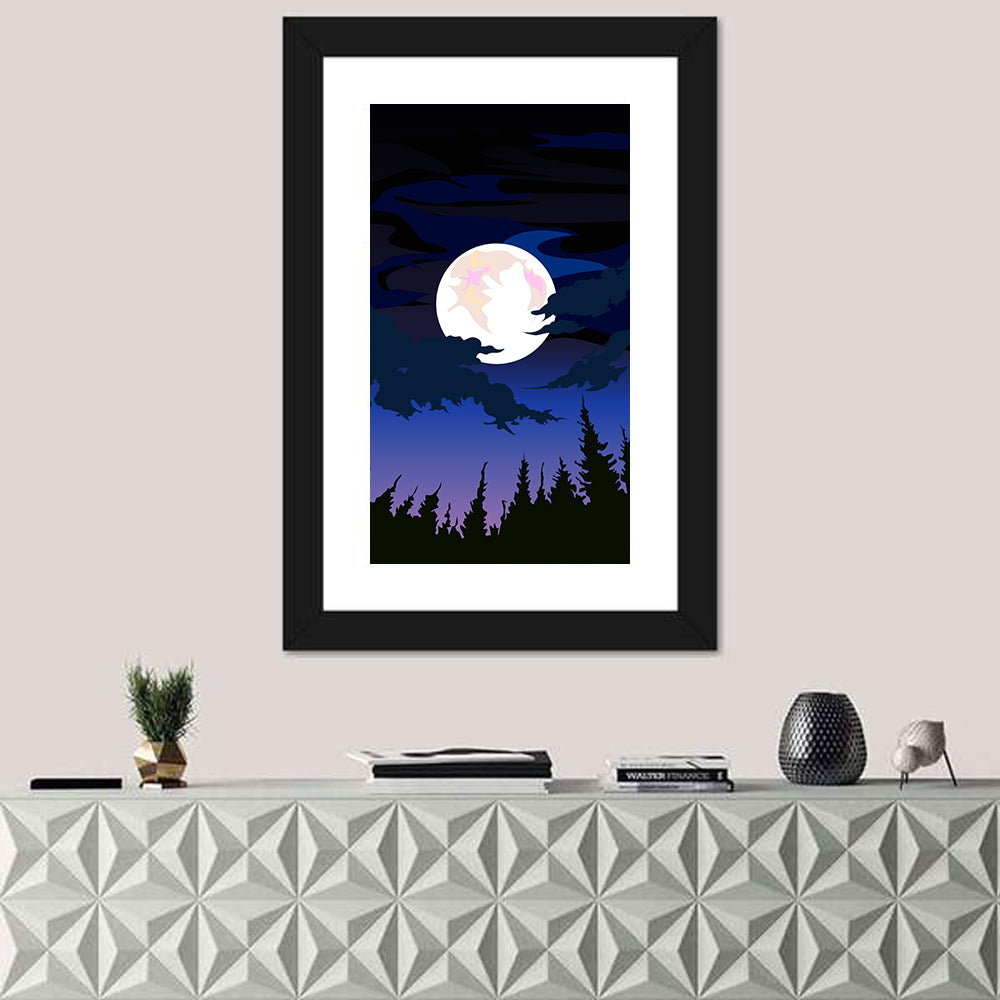 Dark Moon Over Forest Wall Art