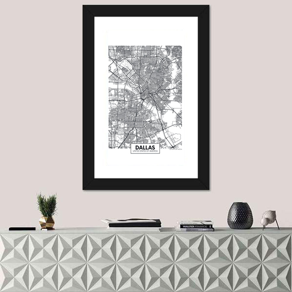 Dallas City Map with Coordinates Wall Art