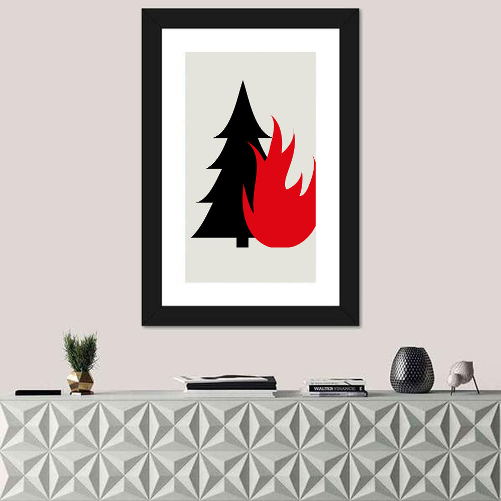 Forest Fire Minimalist Illustration Wall Art