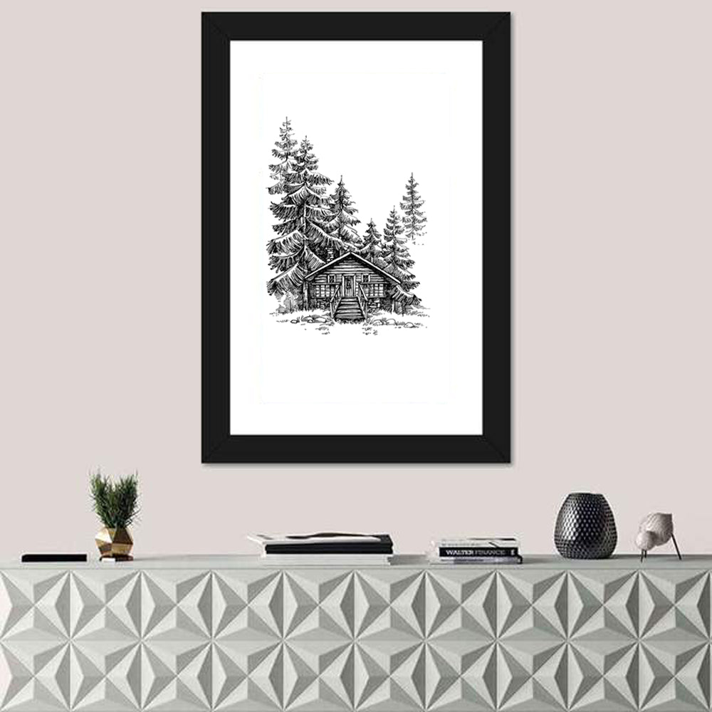 Log Cabin Sketch Wall Art