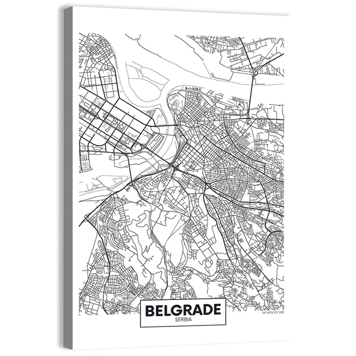 Minimalist Belgrade Map Wall Art as a canvas print