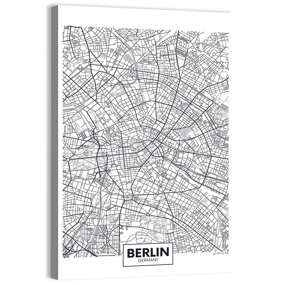 Berlin Map with Coordinates Wall Art, canvas print, portrait