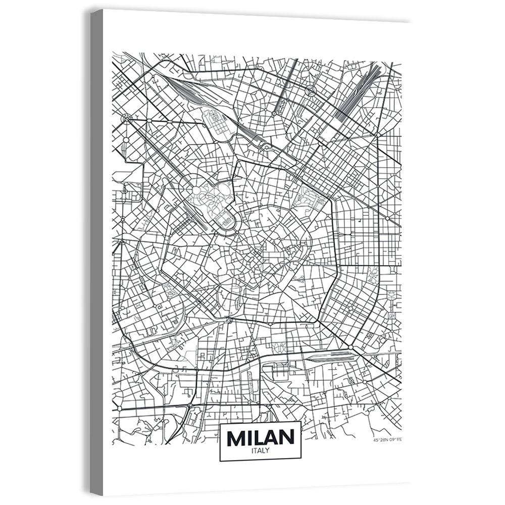 Milan City Map Wall Art, canvas print, portrait